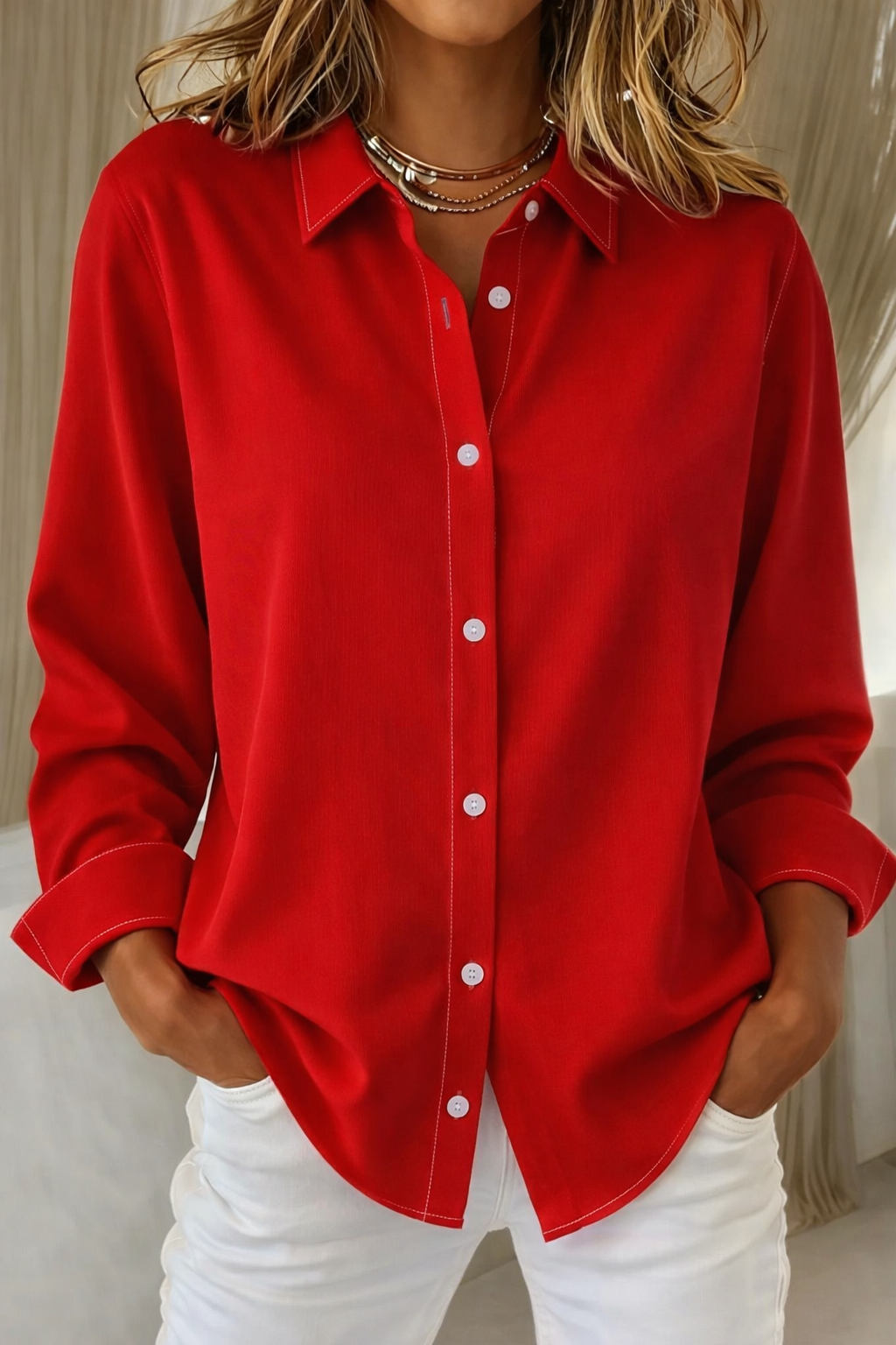 Women's Button-Down Shirt Casual Long Sleeve Blouse