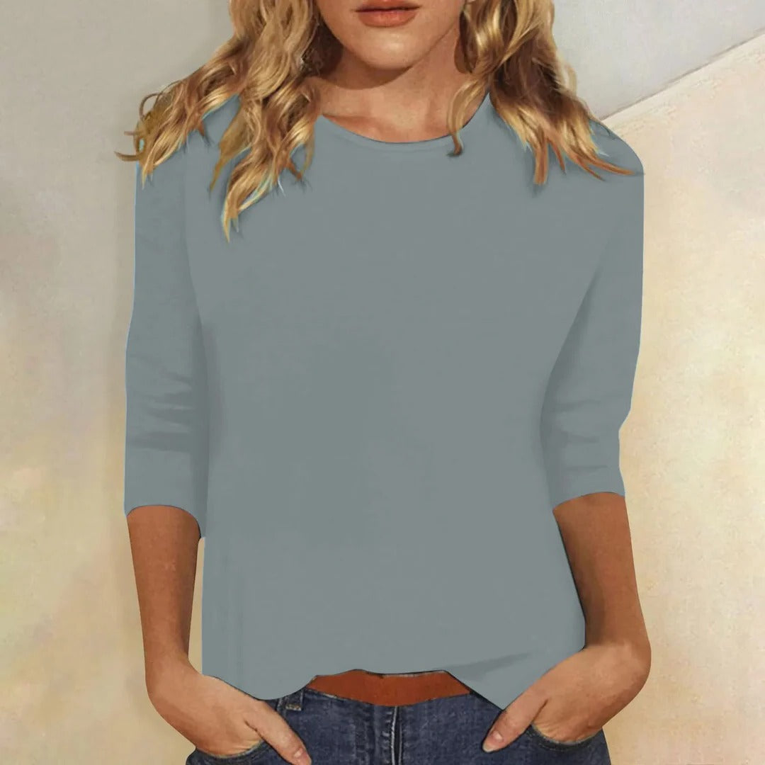 Women's Crew Neck Top Casual Three Quarter Sleeve Blouse