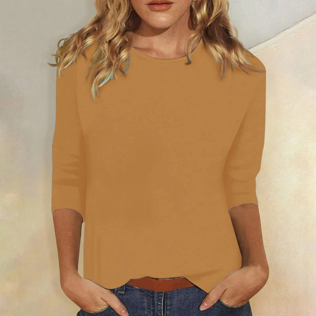 Women's Crew Neck Top Casual Three Quarter Sleeve Blouse