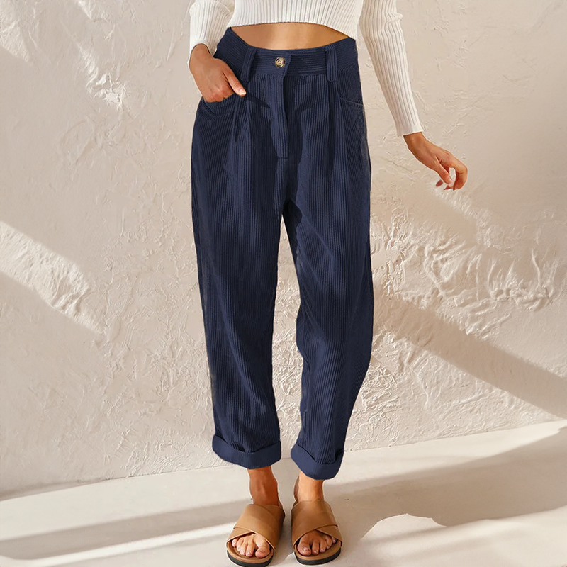 Women's High-Waist Corduroy Trousers Relaxed Tapered Leg Pants