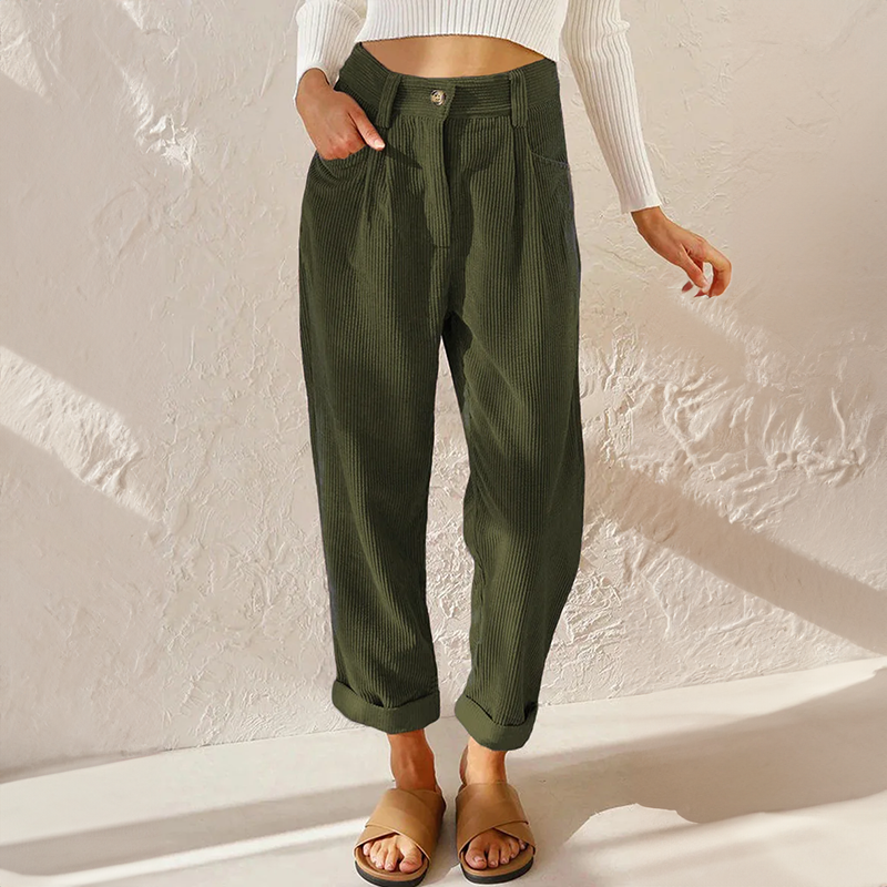 Women's High-Waist Corduroy Trousers Relaxed Tapered Leg Pants