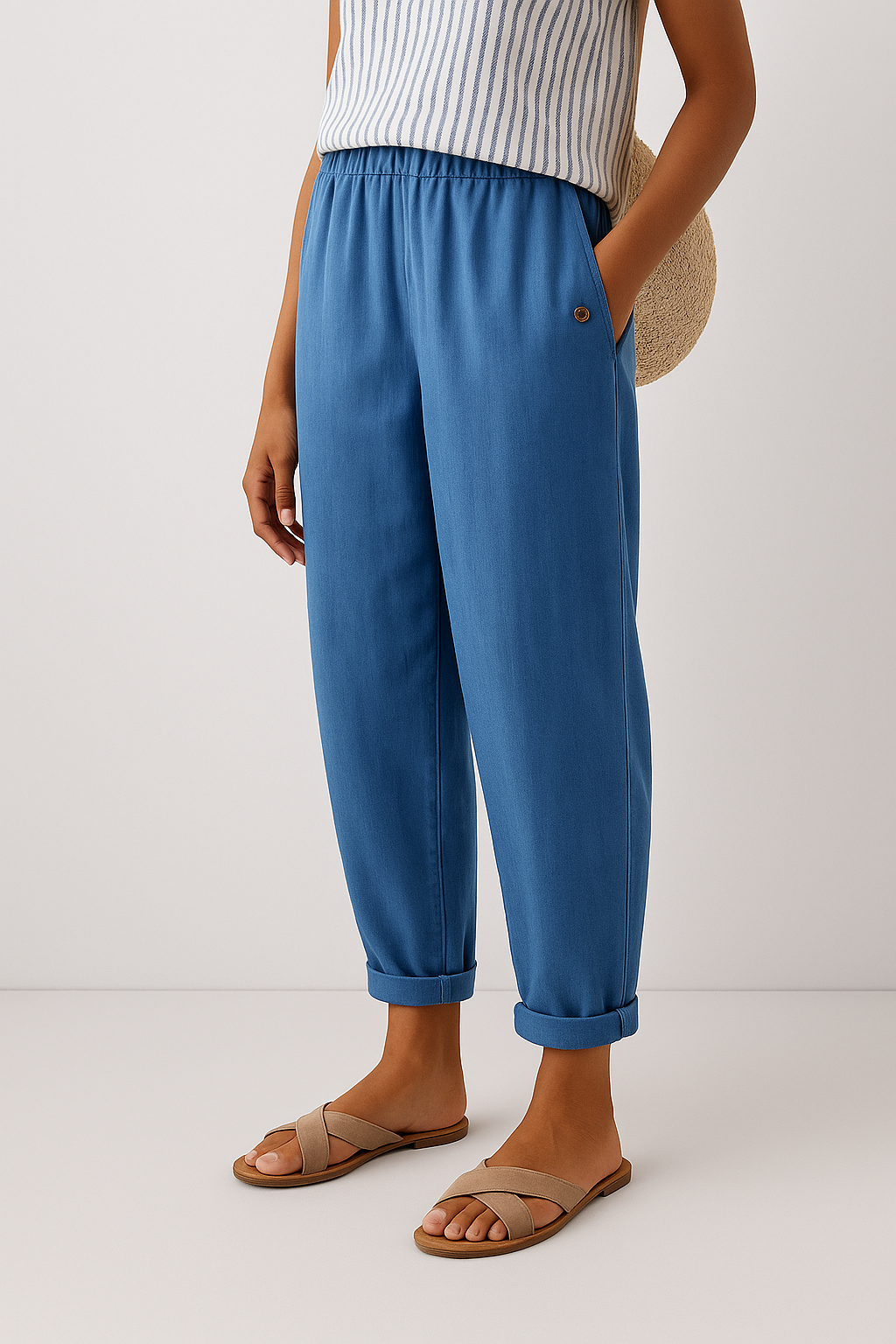 Women's Linen Pants Tapered Silhouette and Side Slip Pockets