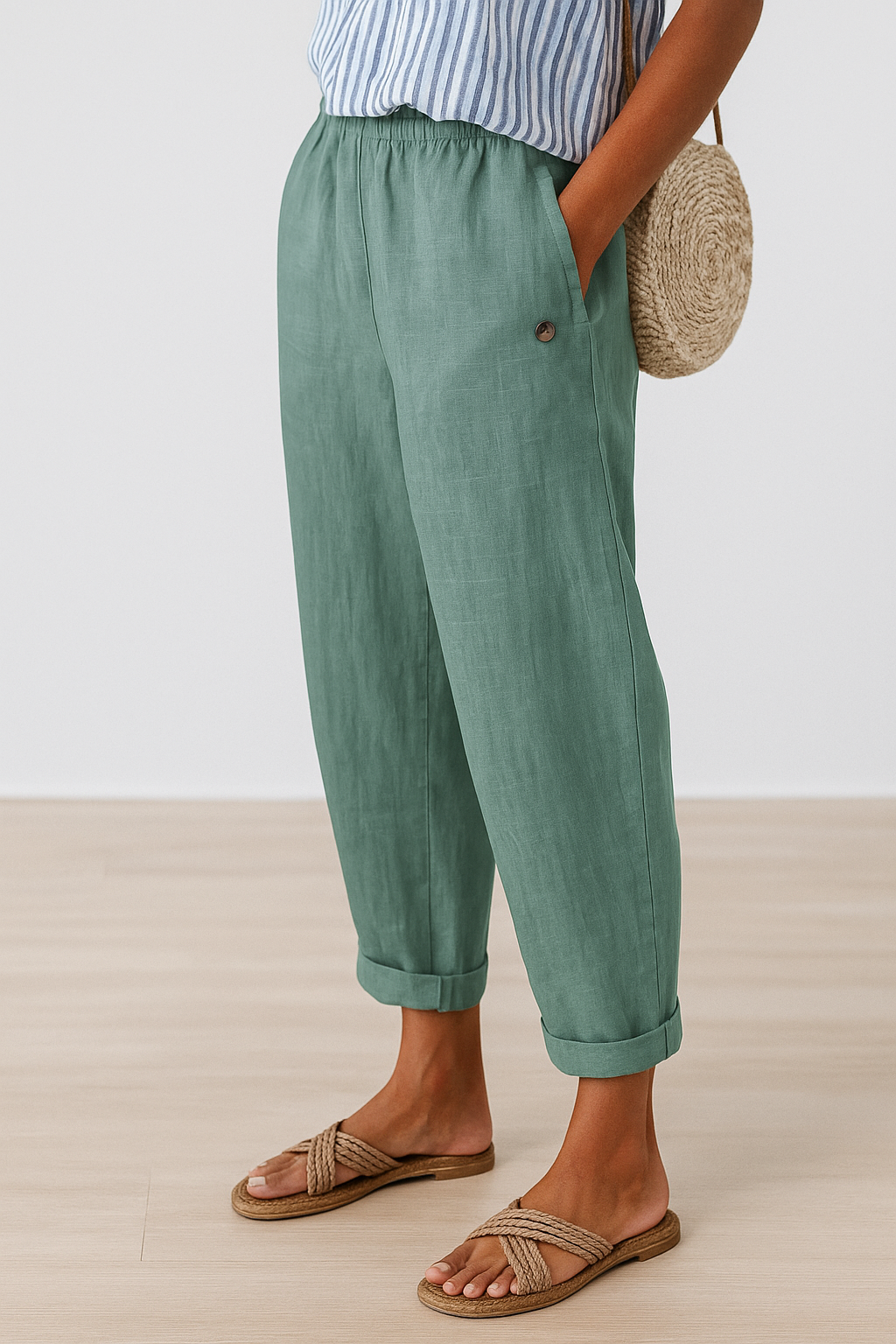 Women's Linen Pants Tapered Silhouette and Side Slip Pockets