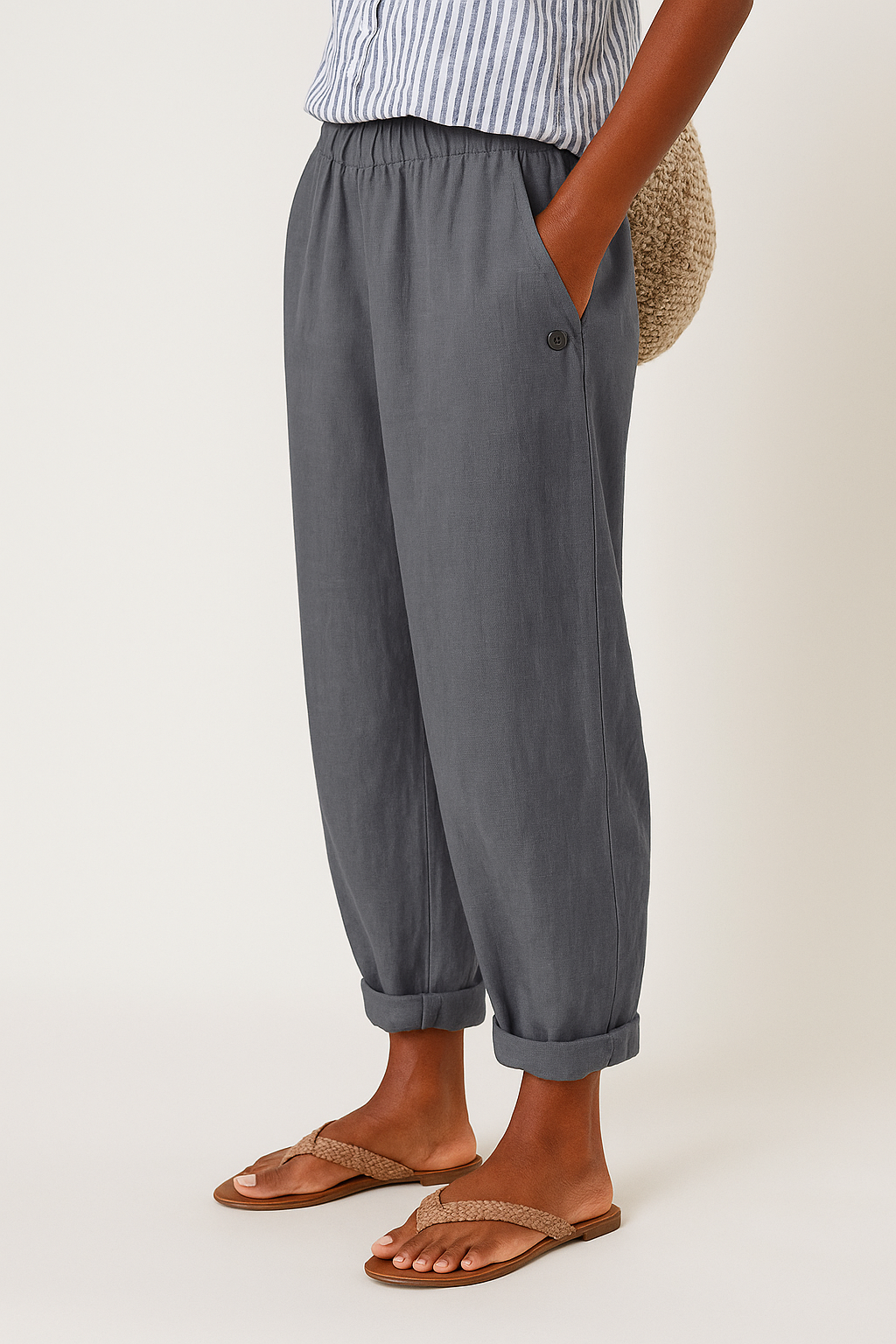 Women's Linen Pants Tapered Silhouette and Side Slip Pockets