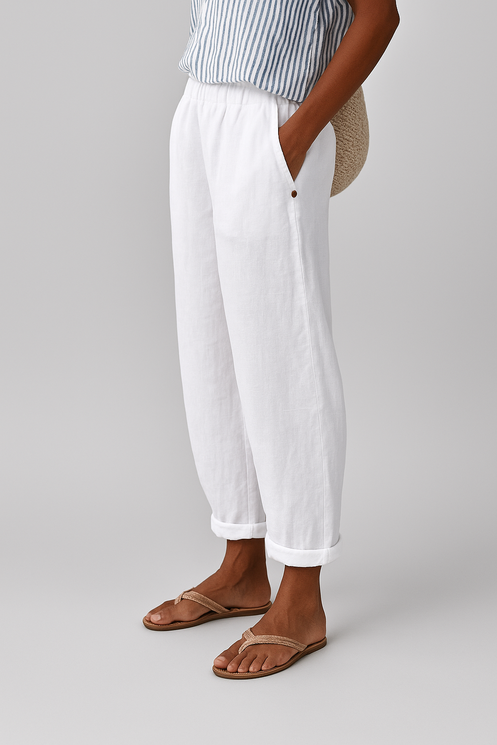 Women's Linen Pants Tapered Silhouette and Side Slip Pockets