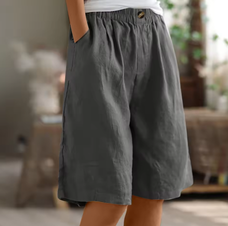 Women's Linen Shorts Elastic Waistband and Side Slash Pockets
