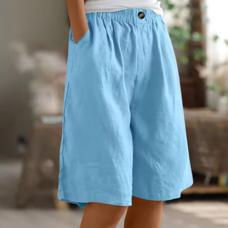 Women's Linen Shorts Elastic Waistband and Side Slash Pockets