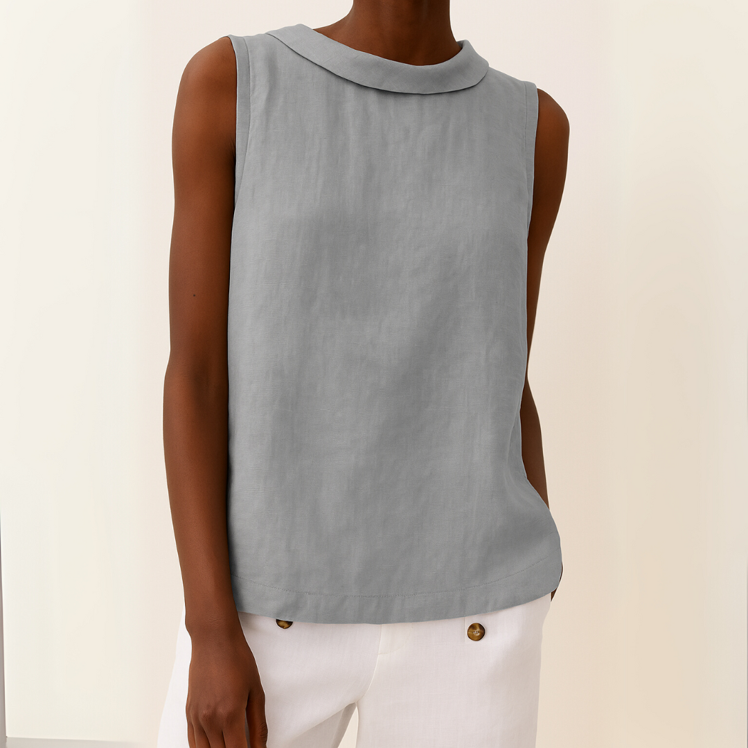 Women's Linen Top Sleeveless Roll Collar Shell