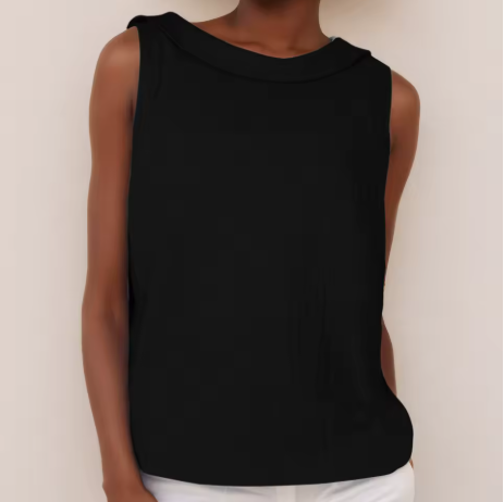 Women's Linen Top Sleeveless Roll Collar Shell