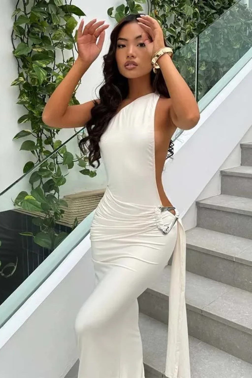 Women's Maxi Wedding Guest Dress with One-Shoulder Design