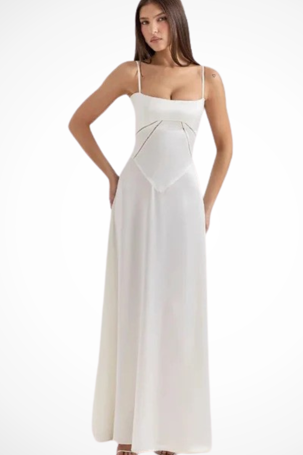 Women's Maxi Dress with Spaghetti Straps and Seamed Bodice Detail