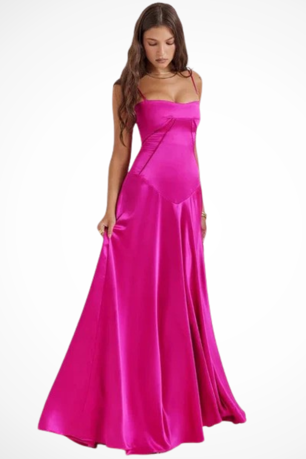 Women's Maxi Dress with Spaghetti Straps and Seamed Bodice Detail