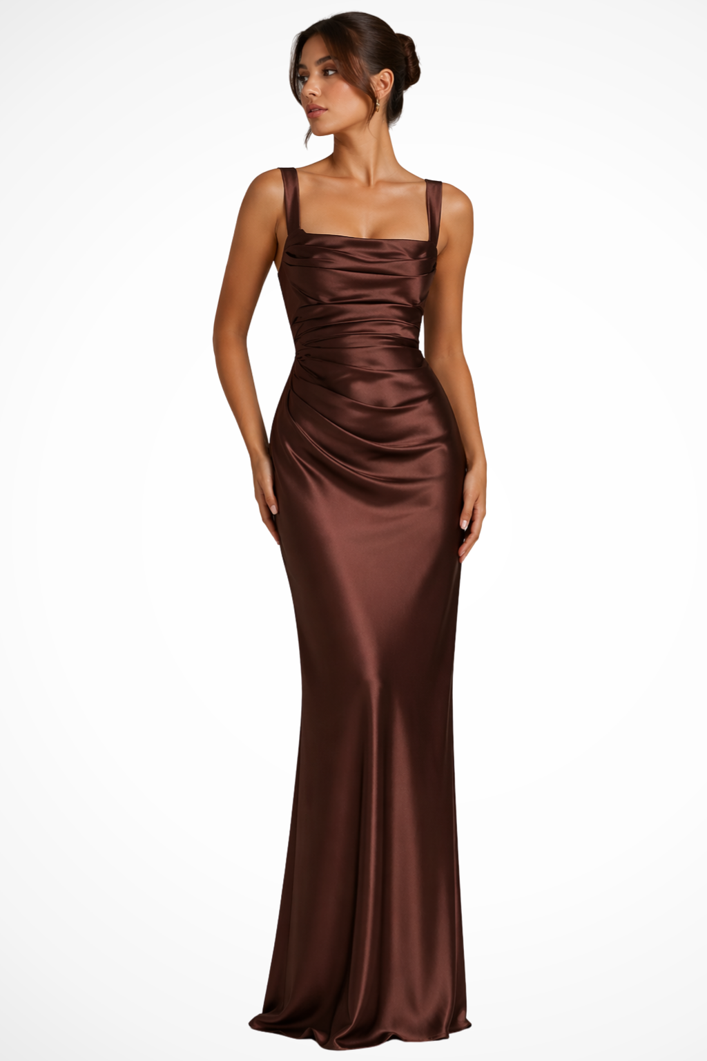 Women's Maxi Dress with Square Neckline and Matching Scarf Inset