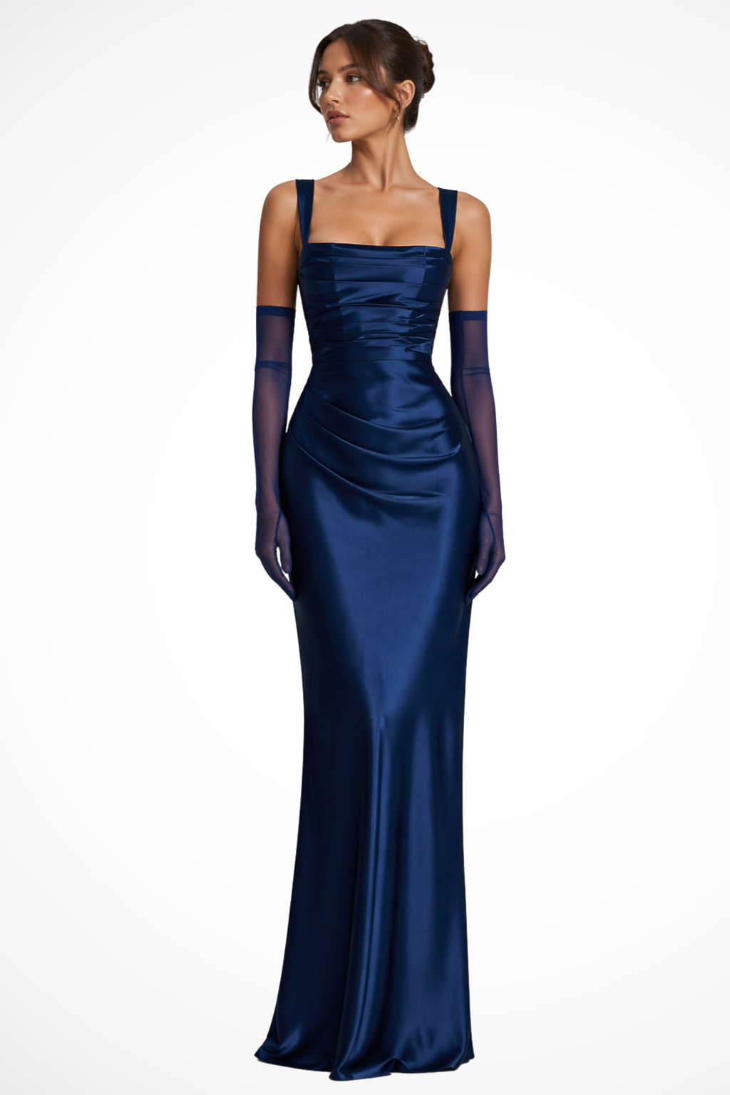 Women's Maxi Dress with Square Neckline and Matching Scarf Inset
