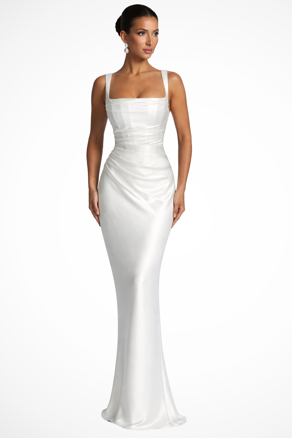 Women's Maxi Dress with Square Neckline and Matching Scarf Inset