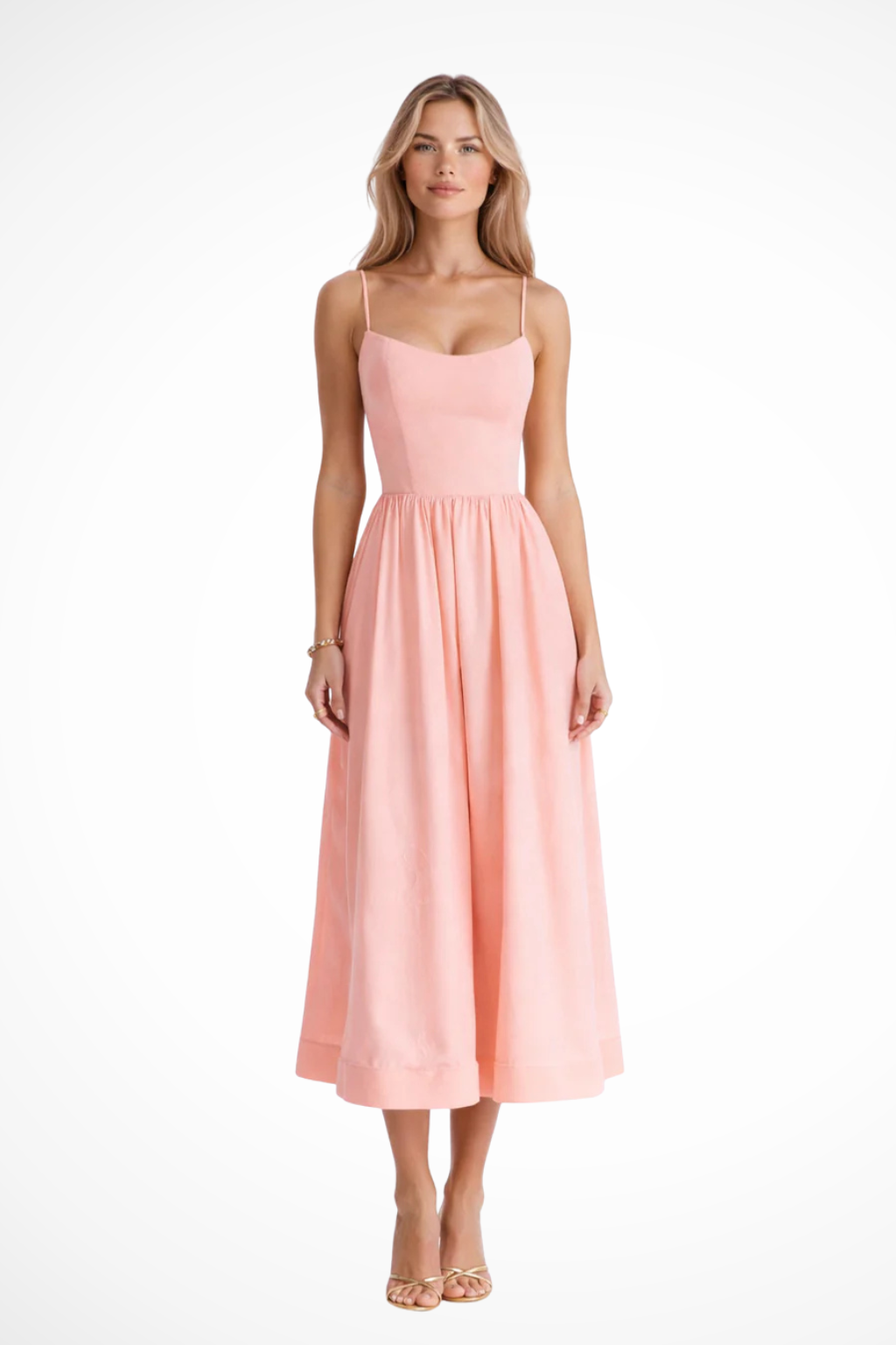 Women's A-Line Dress Scoop Neck Spaghetti Strap Midi