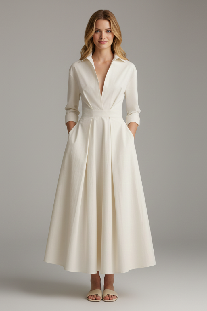 Women's Wedding Guest Dress V Neck Midi Shirt