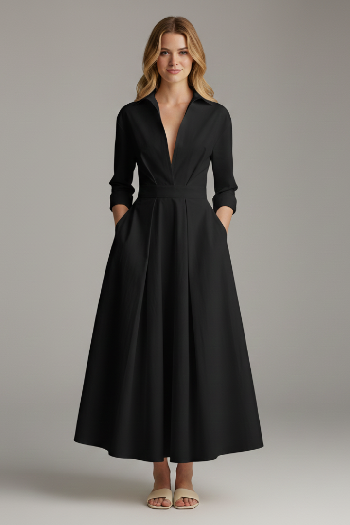 Women's Wedding Guest Dress V Neck Midi Shirt