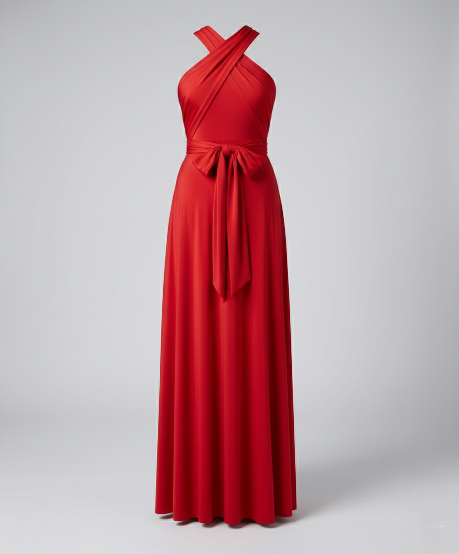 Women's Multiway Maxi Wedding Guest Dress V-Neck and Versatile Tie Design