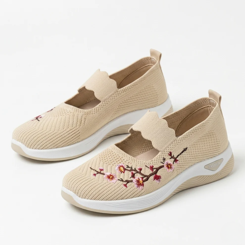 Women's Non-Slip Sneakers Orthopedic Breathable Knit with Floral Embroidery
