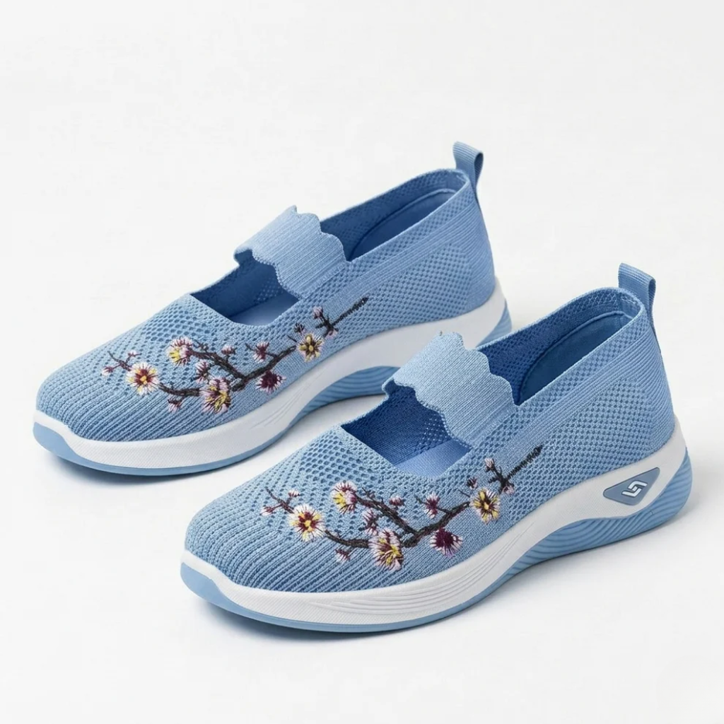 Women's Non-Slip Sneakers Orthopedic Breathable Knit with Floral Embroidery