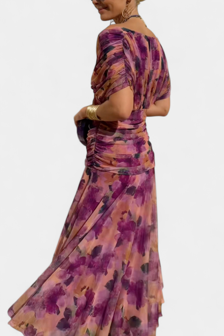 Women's Off the Shoulder Wedding Guest Midi Dress Ruched