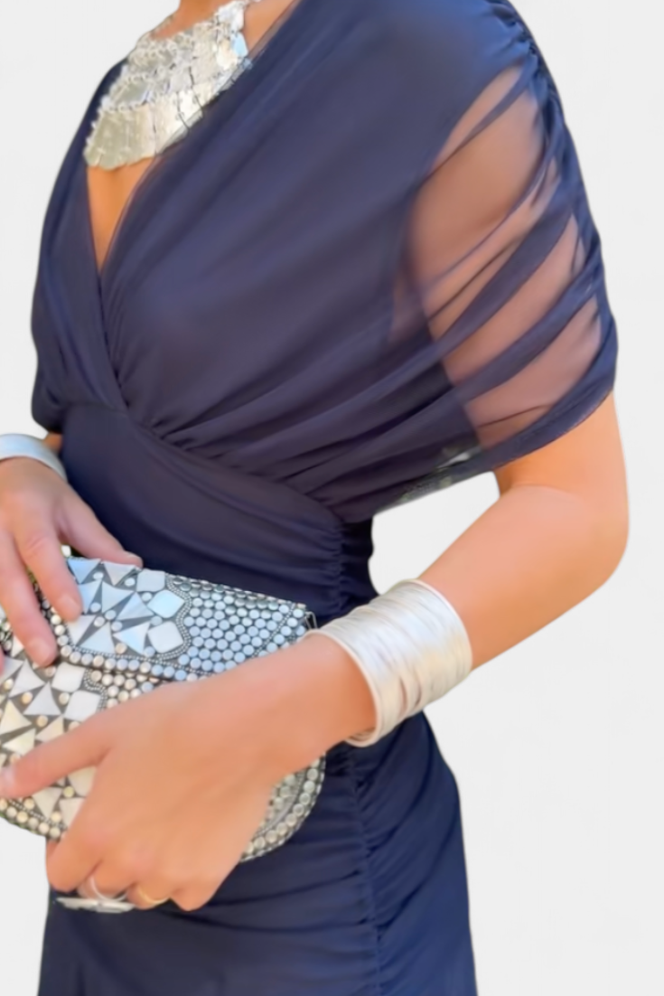 Women's Off the Shoulder Wedding Guest Midi Dress Ruched