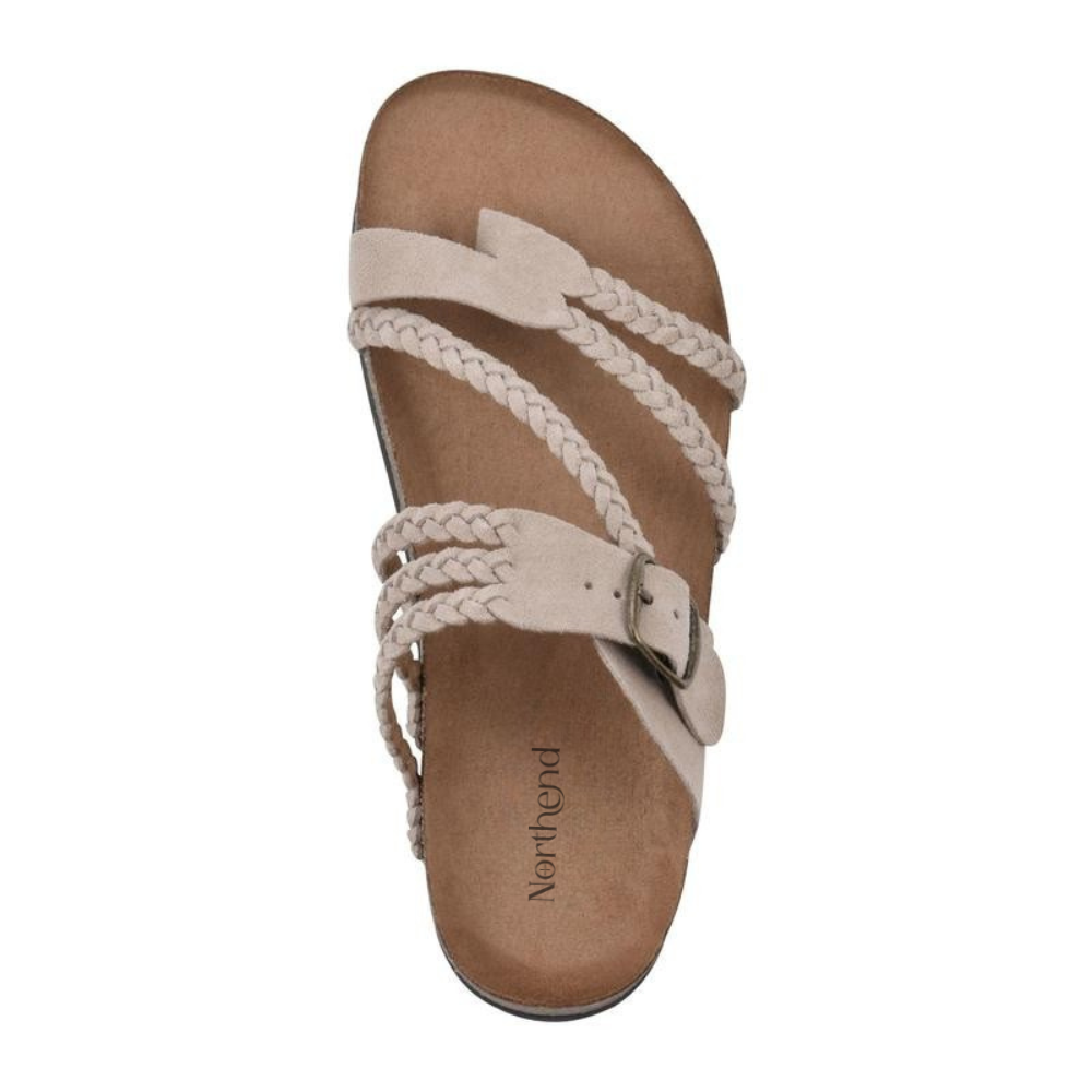 Women's Orthopedic Braided Buckle Flat Sandals Cork Sole