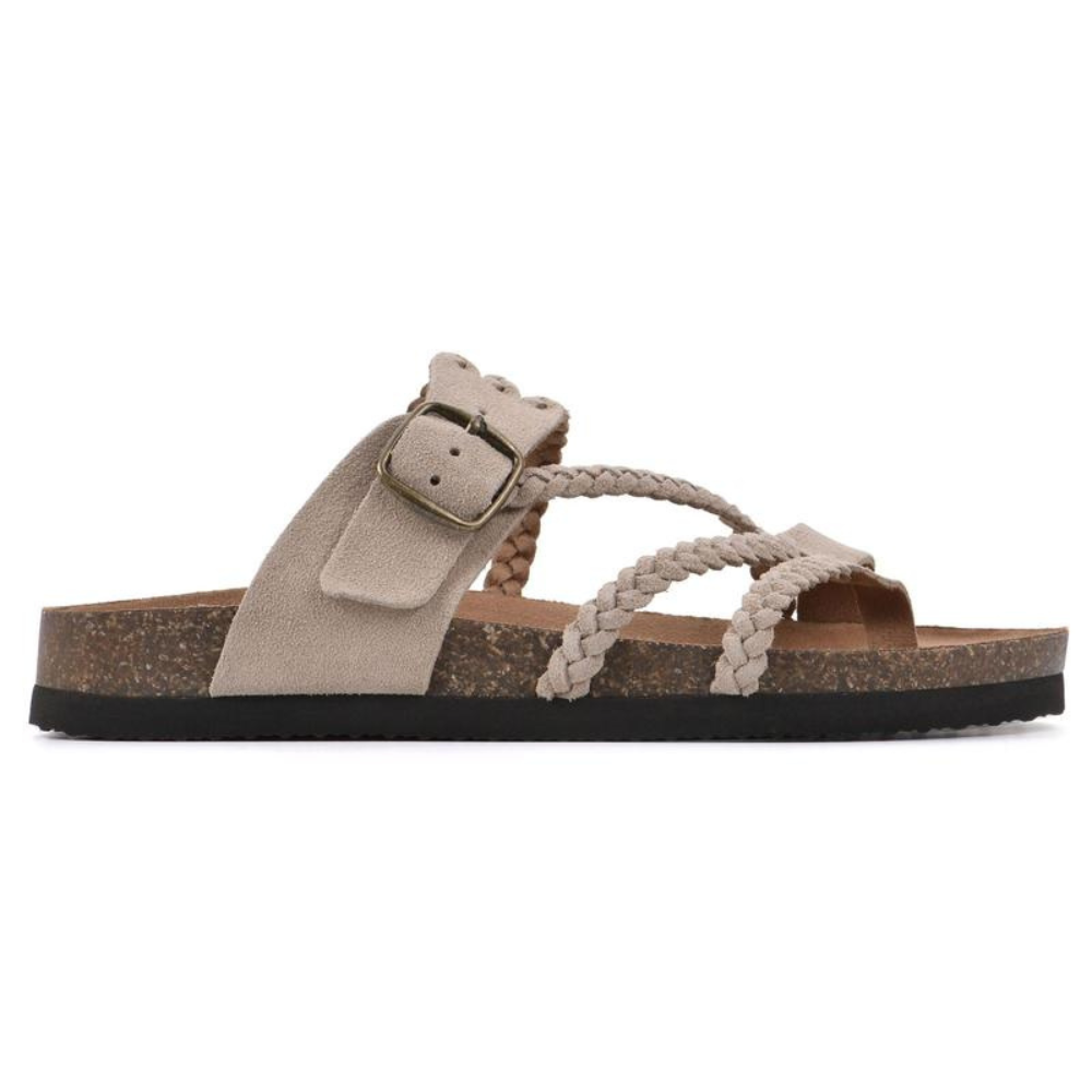 Women's Orthopedic Braided Buckle Flat Sandals Cork Sole