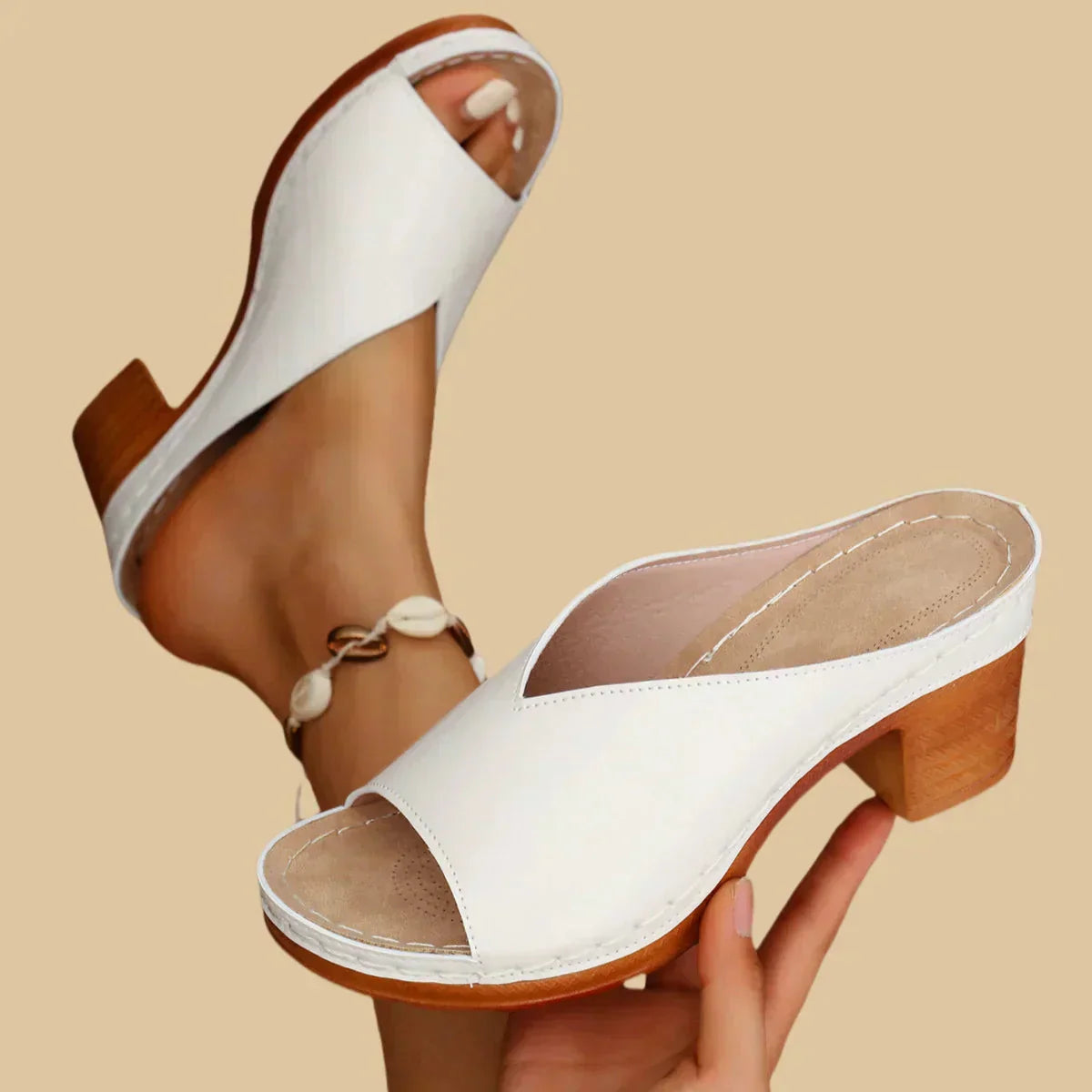 Women's Orthopedic Sandals Block Mid-Heel and Secure Wide-Vamp Cut
