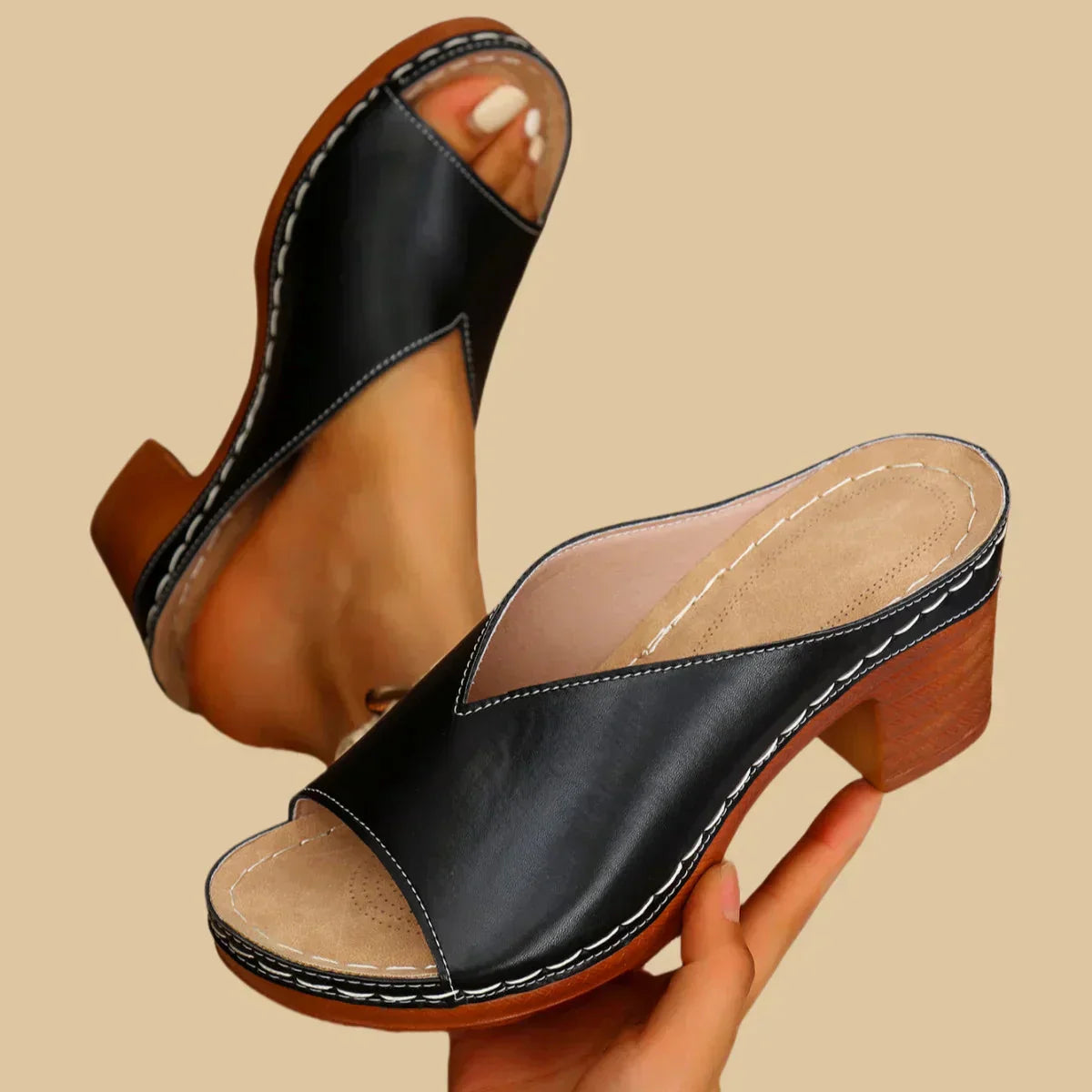Women's Orthopedic Sandals Block Mid-Heel and Secure Wide-Vamp Cut