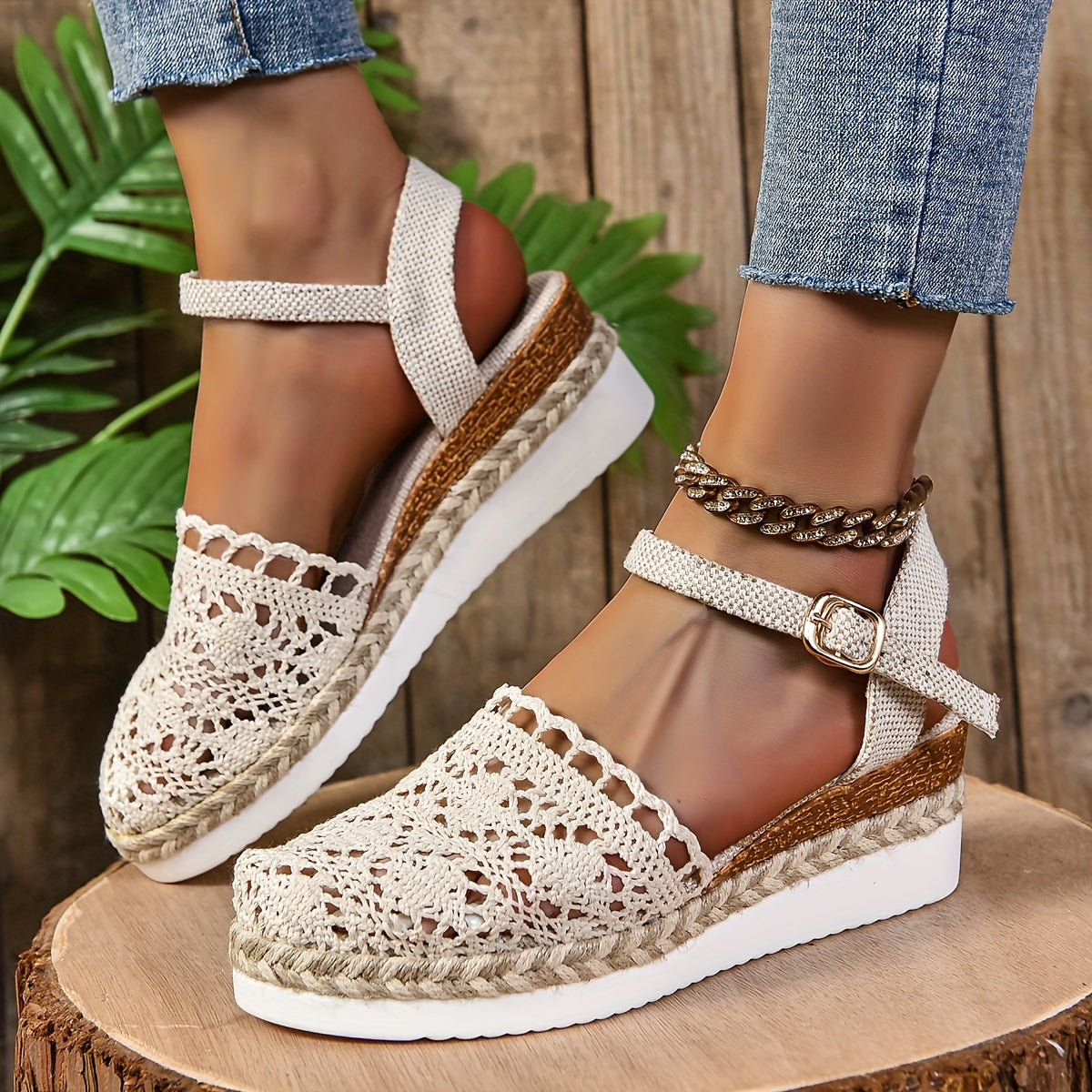 Women's Orthopedic Sandals Crochet Boho Wedge Platform Espadrille
