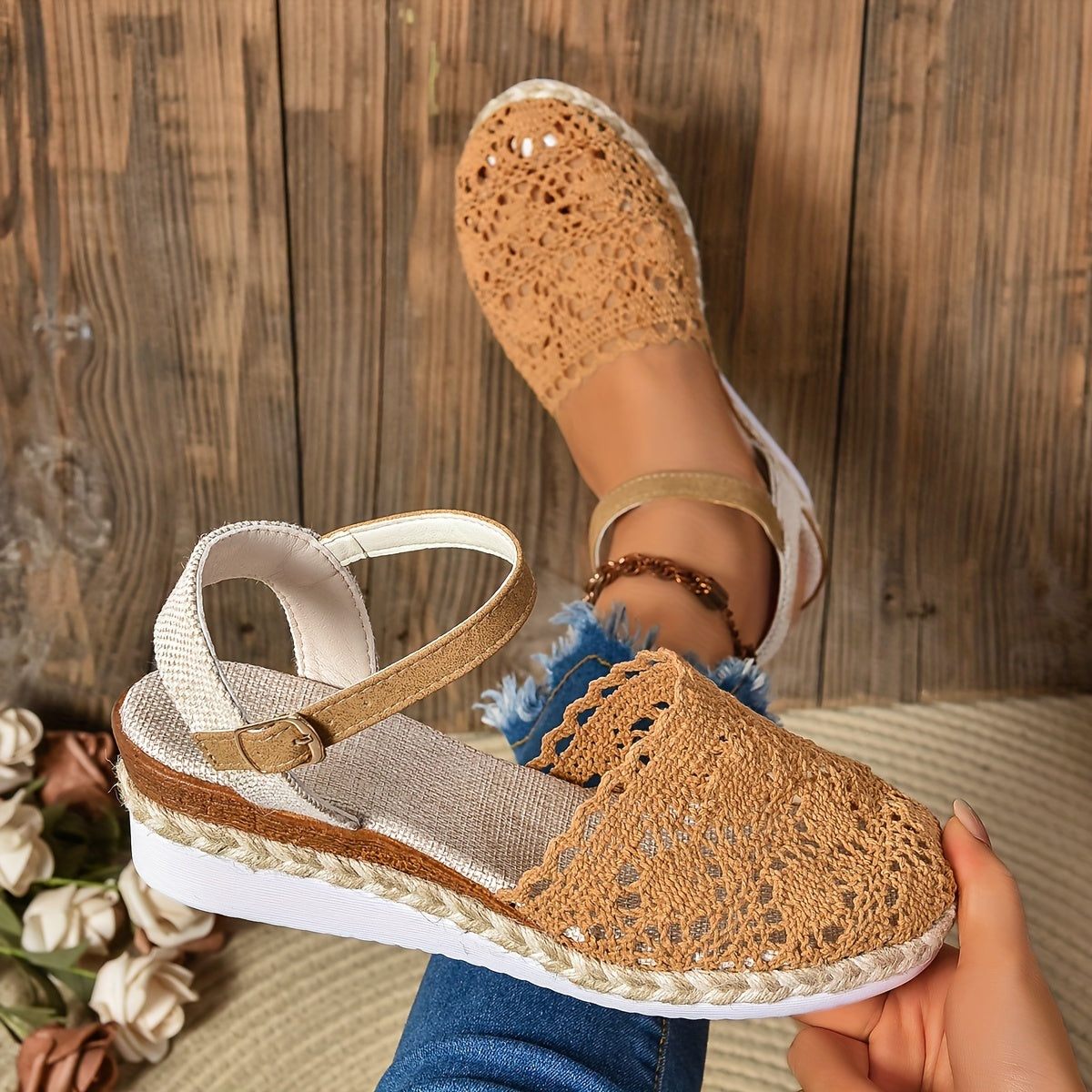 Women's Orthopedic Sandals Crochet Boho Wedge Platform Espadrille