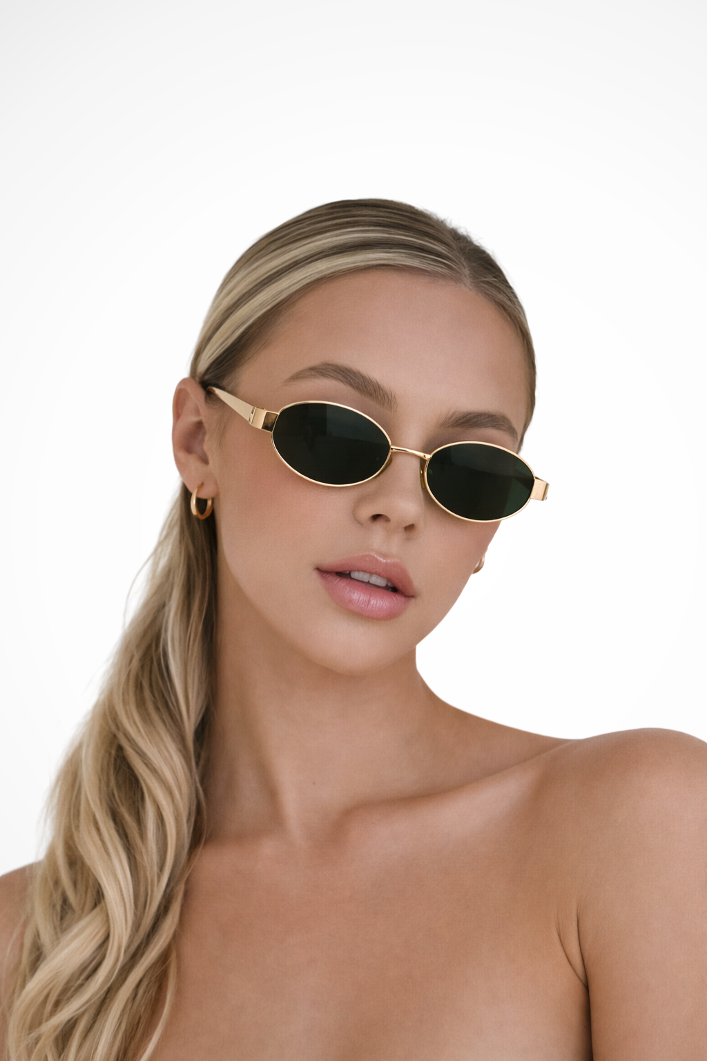 Women's Oval Sunglasses with Slim Frame and UV Protection