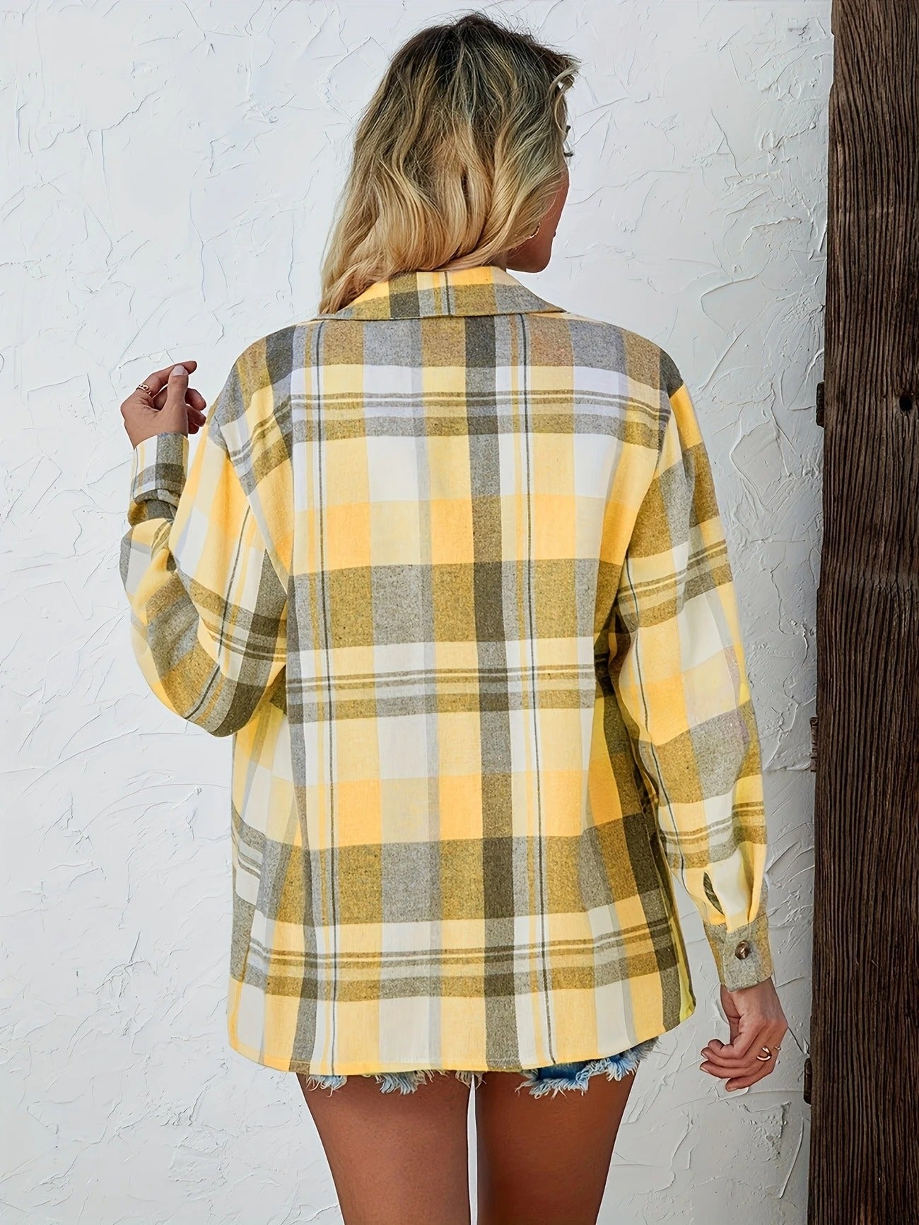 Women's Plaid Flannel Long Sleeve Button Up Shirt Casual Oversized