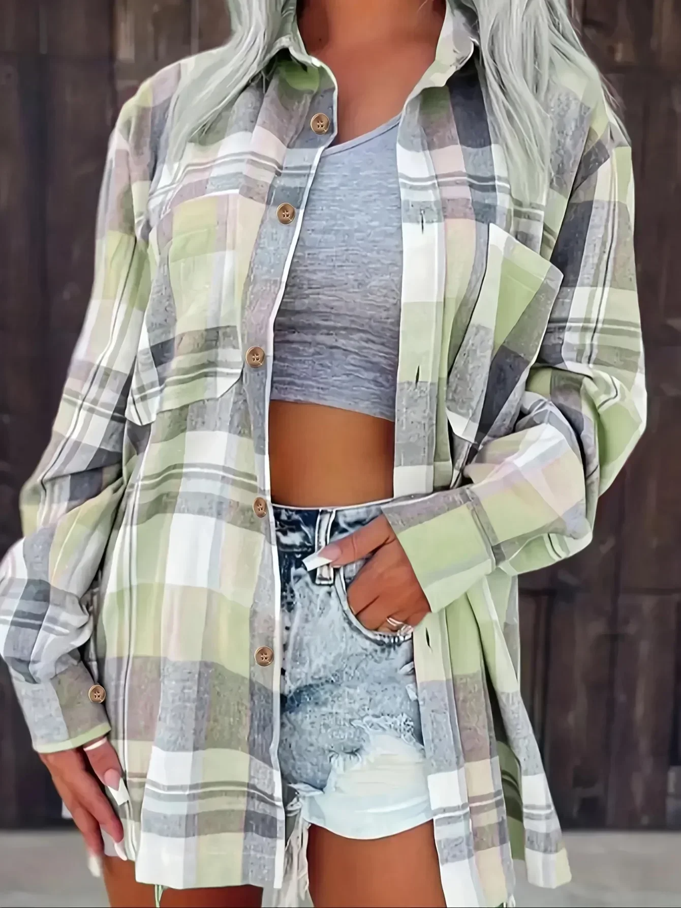 Women's Plaid Flannel Long Sleeve Button Up Shirt Casual Oversized