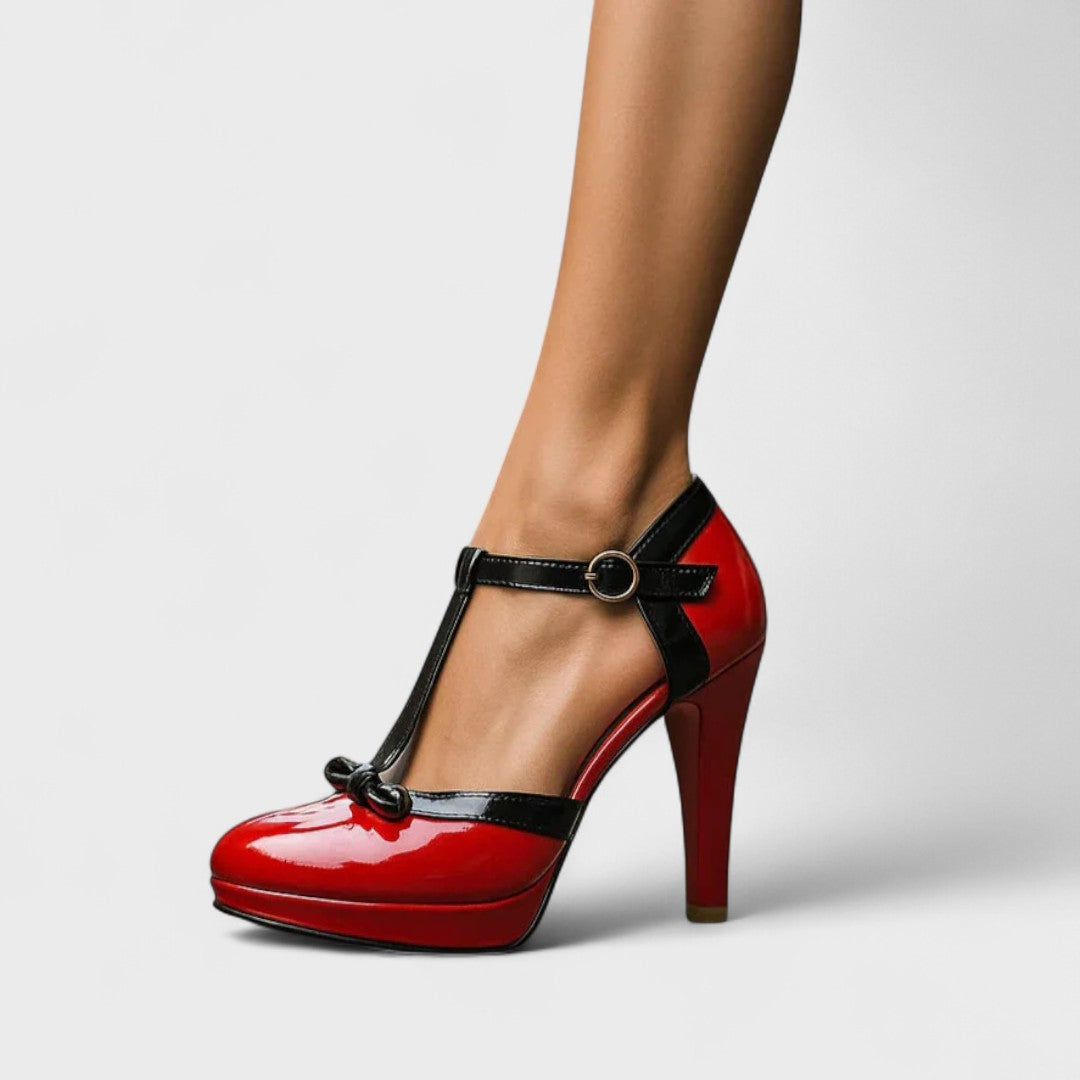 Women's Platform Heels T-Strap and Decorative Front Bow