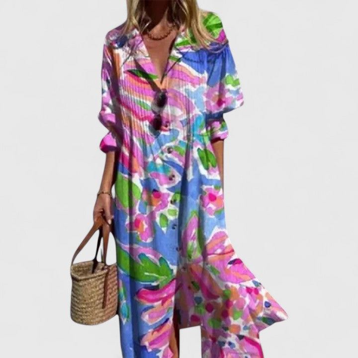 Women's Sundress Printed Button Down Maxi Shirt