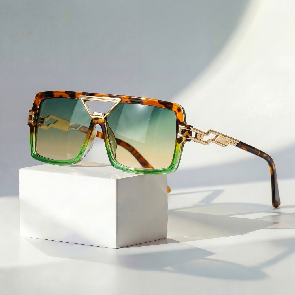 Women's Retro Sunglasses Square Frame and Gold Chain Link Temples