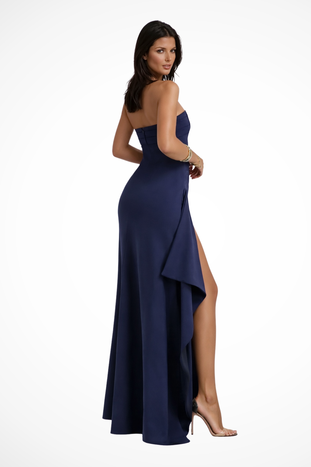 Women's Strapless Maxi Wedding Guest Dress with High Thigh Slit