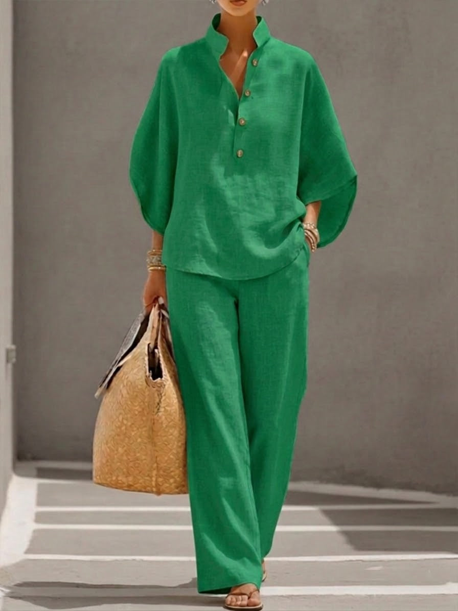 Women's Two Piece Set Batwing Blouse Wide Leg Trousers
