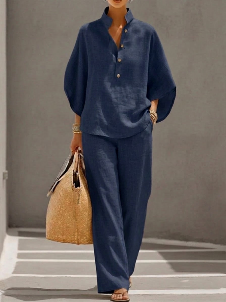 Women's Two Piece Set Batwing Blouse Wide Leg Trousers