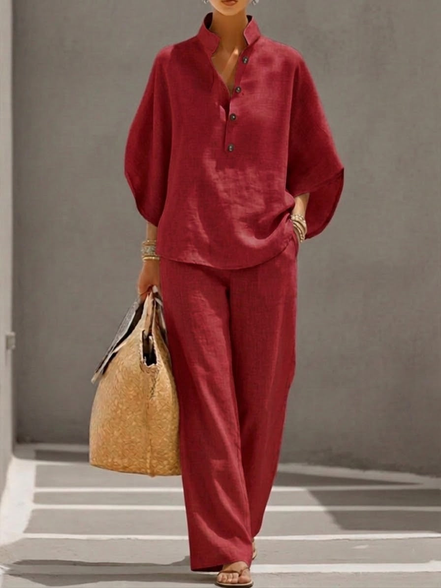 Women's Two Piece Set Batwing Blouse Wide Leg Trousers