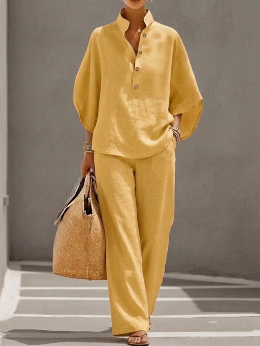 Women's Two Piece Set Batwing Blouse Wide Leg Trousers