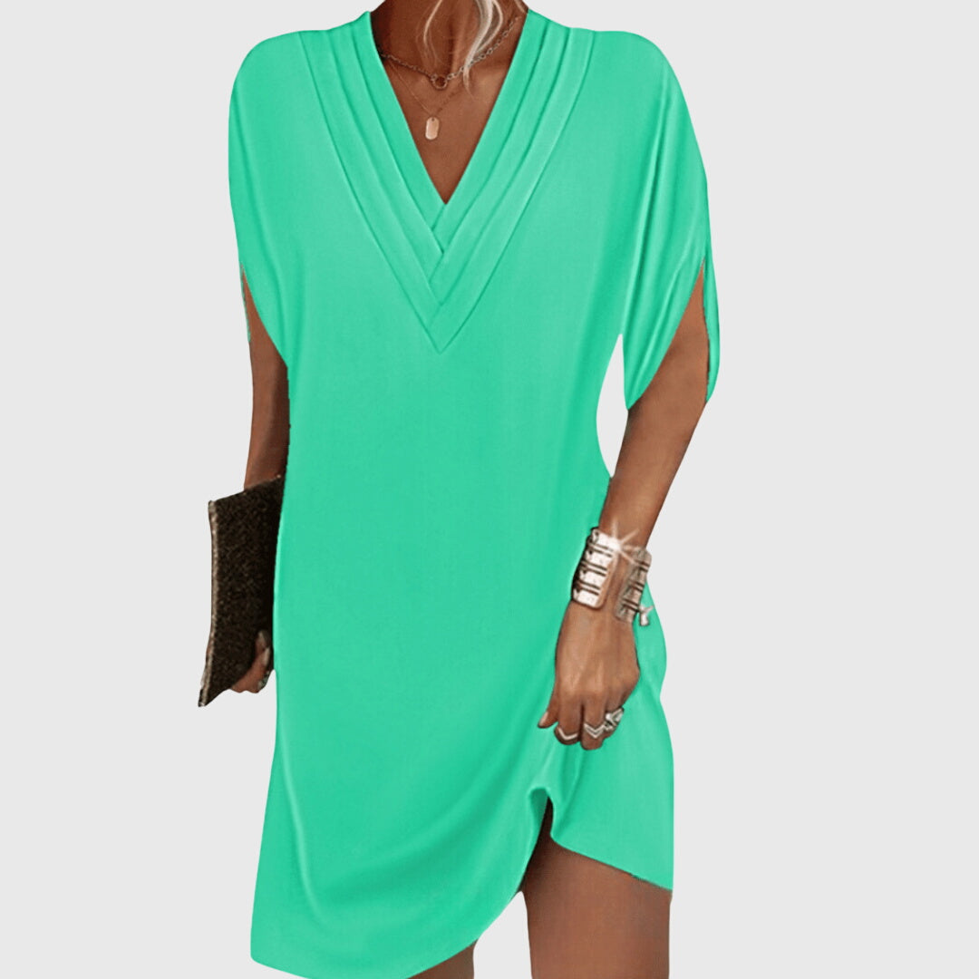 Women's V-Neck Shift Mini Dress Short Sleeve Summer Tunic