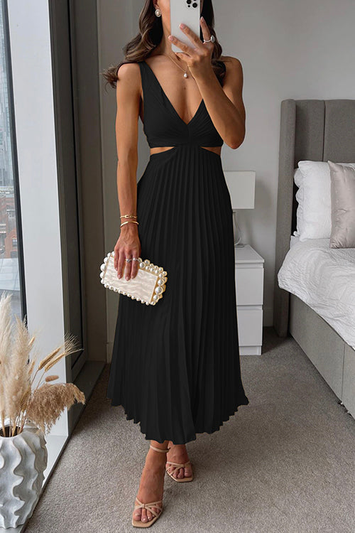 Women's Wedding Guest Maxi Dress Cutout A-Line Pleated