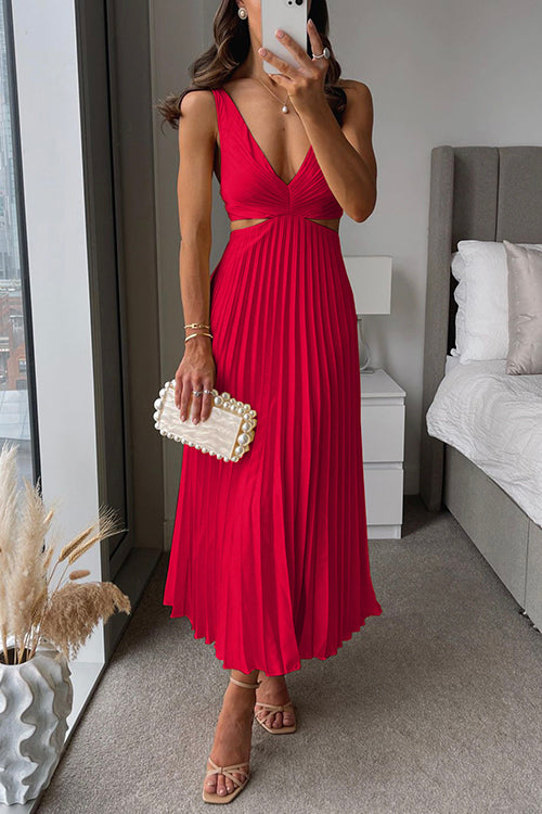 Women's Wedding Guest Maxi Dress Cutout A-Line Pleated
