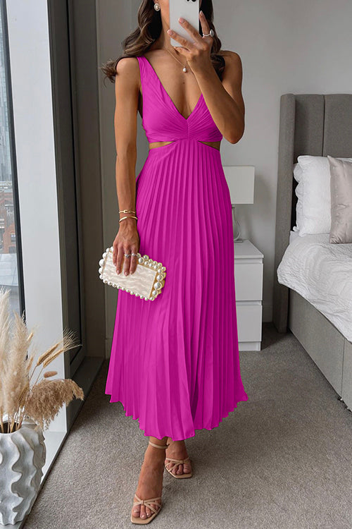 Women's Wedding Guest Maxi Dress Cutout A-Line Pleated