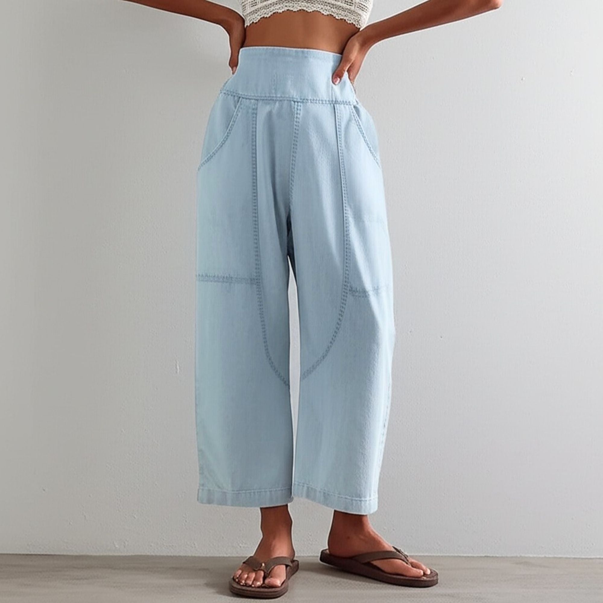 Women's Wide Leg Trousers Smocked Waist and Seam Detailing