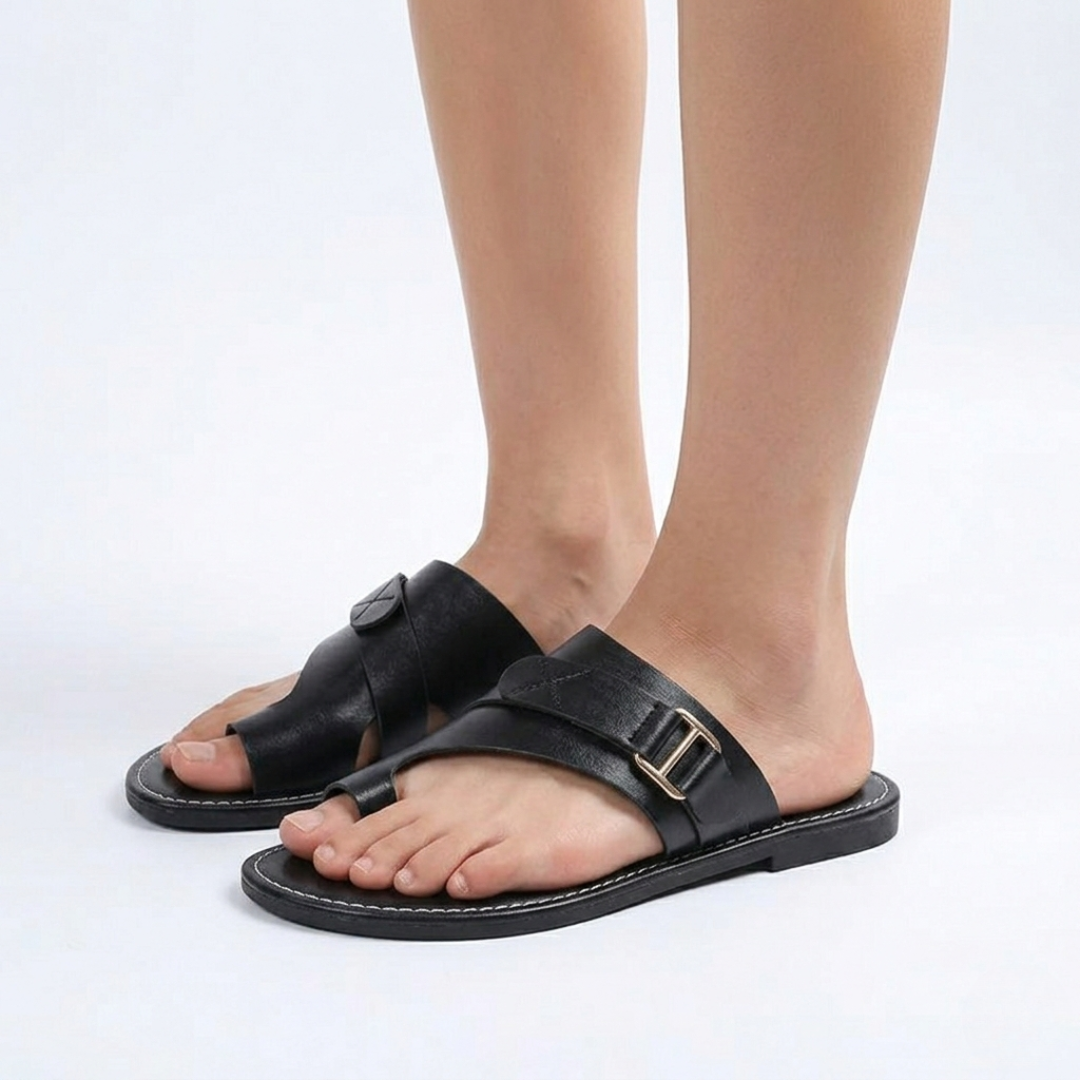 Women's Leather Sandals with Wide Toe-Box and Support